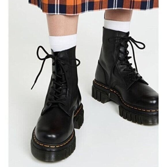 Dr. Martens Audrick 8-Eye Platform Combat Boots Black Nappa Lux Leather US 8 - Picture 1 of 10